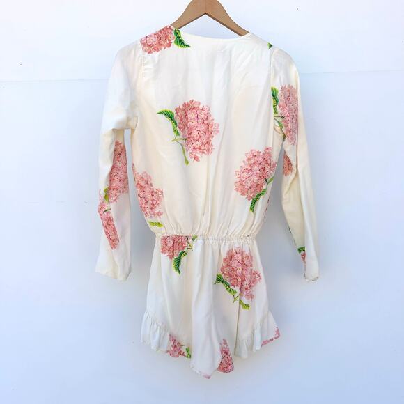 Stone Cold Fox White Floral Long Sleeve Silk Romper Bridal Small Deep V - Picture 4 of 7